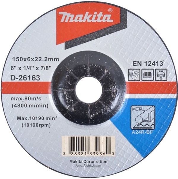 Круг шлифовальный для стали Makita вогнутый A24R 150*6*22.23 D-26163