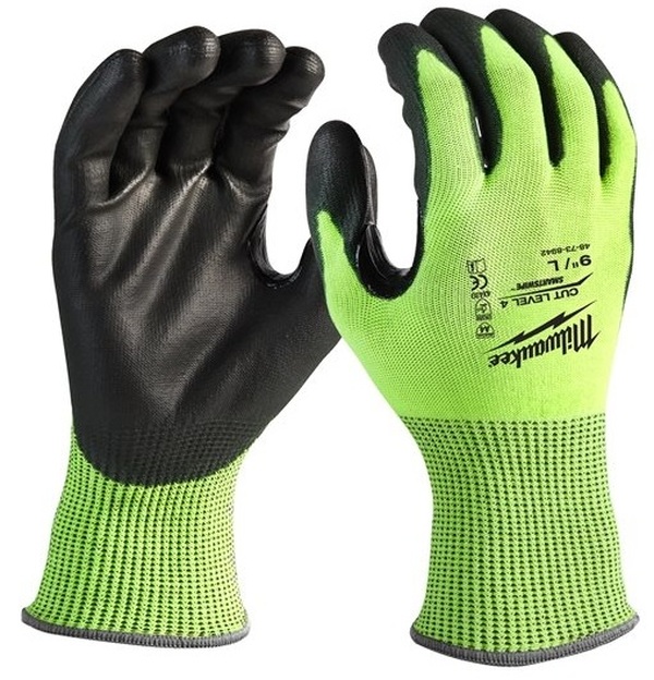 Перчатки защитные MILWAUKEE Hi-Vis Cut level (Хай Виз Кат Левел) 5/E, L/9 4932479933