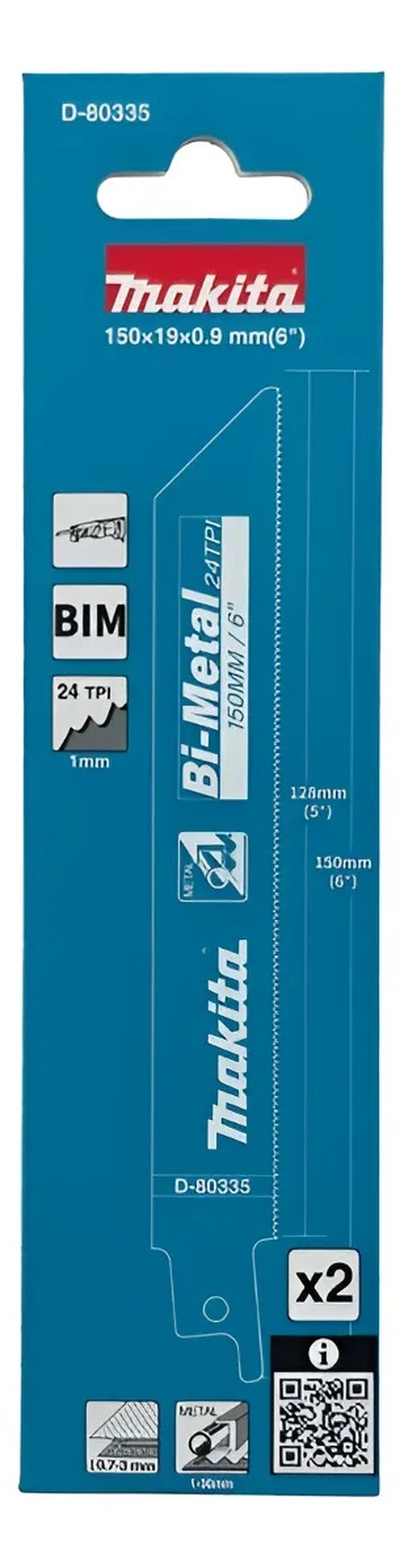 Полотно для сабельной пилы по металлу Makita 150*0,9*24TPI, 2шт. D-80335