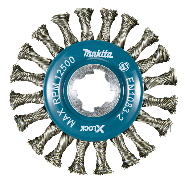 Щетка проволочная дисковая Makita X-lock (d115 мм, толщ. проволоки 0,5 мм, толстые пучки, нерж.) D-73352
