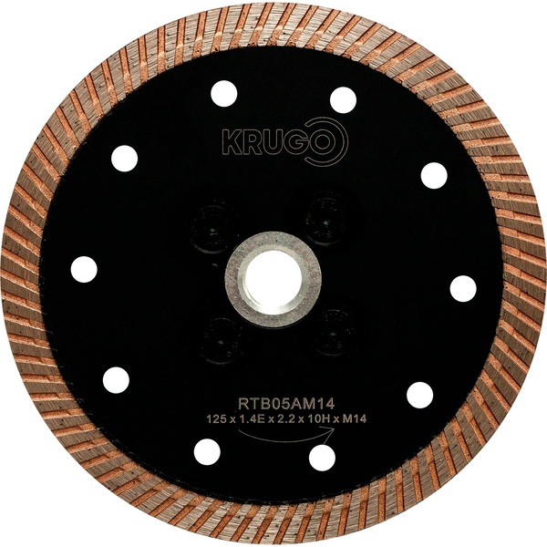 Диск алмазный Krugo Турбо 125*1.4Е*2.2*10Н*М14 (с фланцем по граниту и бетону) RTB05AM14