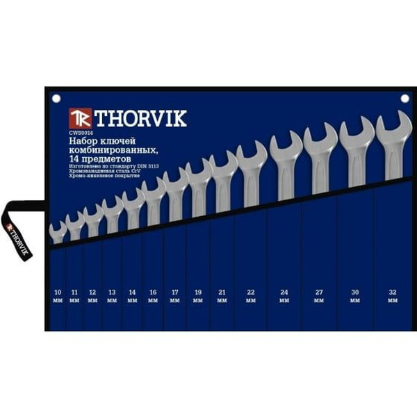 Набор ключей комбинированных Thorvik в сумке 10-32мм 14 предметов CWS0014 052047 набор ключей комбинированных thorvik в сумке 6 24мм16 предметов w3s16tb 052607