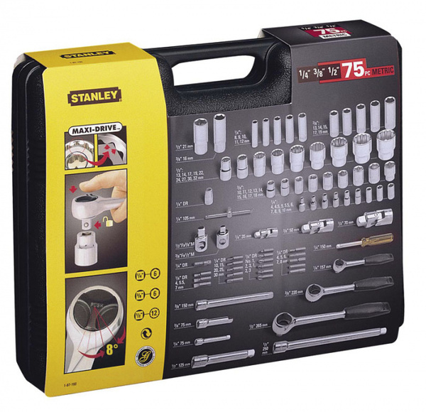 Набор инструмента Stanley 1/4"-3/8"-1/2" 75 предметов 1-87-193