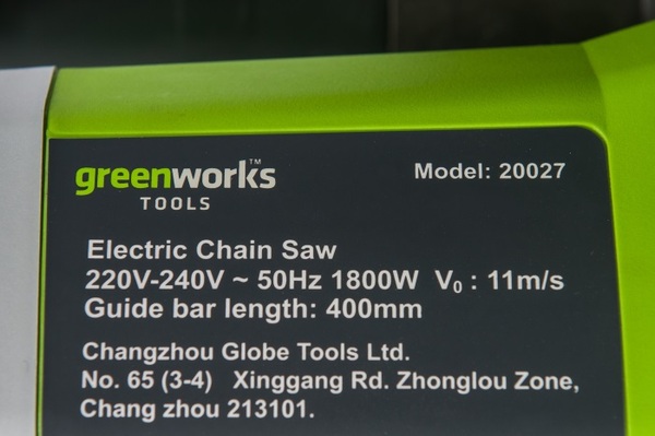 Пила цепная электрическая GreenWorks GCS1840 20027