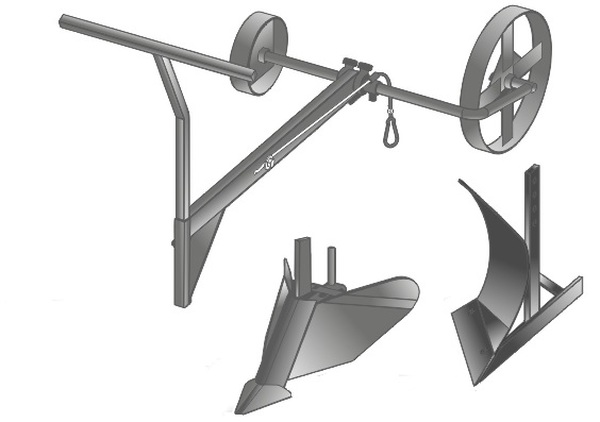 Комплект прицепных орудий к мотолебедке (рама, плуг, окучник) Целина