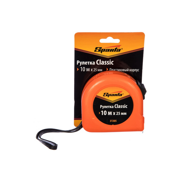 Рулетка Sparta Classic 10м*25мм 31305 рулетка sparta 31305 classic 10 м х 25 мм пластиковый корпус