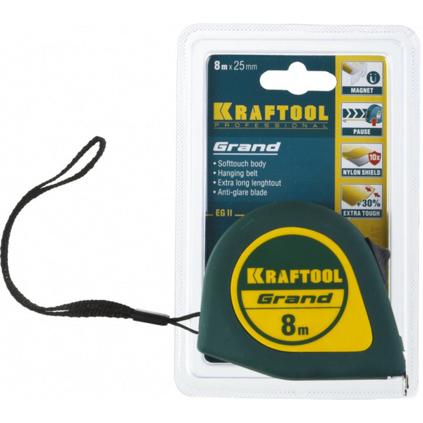 Рулетка Kraftool Grand 8м*25мм 34022-08-25 рулетка kraftool grand 34022 05 19 5 м х 19 мм