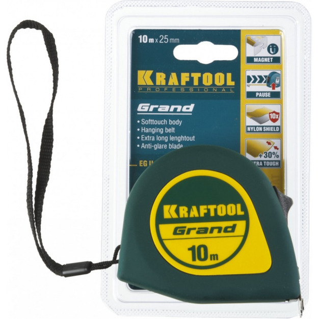 Рулетка Kraftool Grand 10м*25мм 34022-10-25 рулетка kraftool grand 34022 03 16 3 м х 16 мм