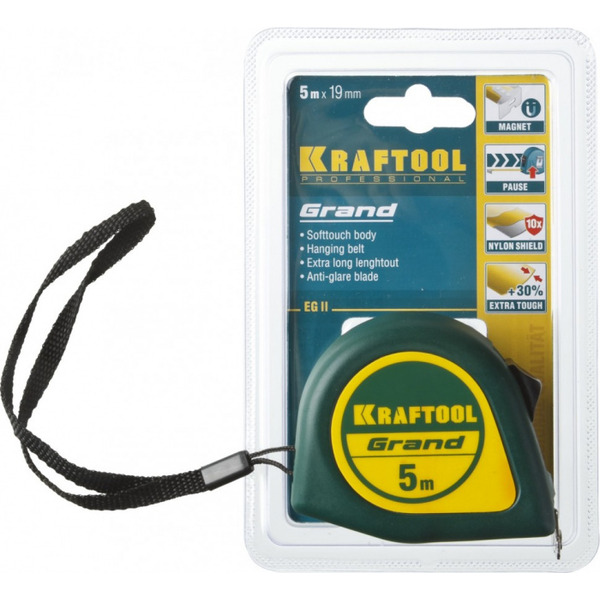 Рулетка Kraftool Grand 5м*19мм 34022-05-19 рулетка kraftool grand 8м 25мм 34022 08 25