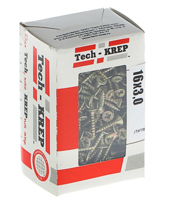 Саморезы универсальные 16х3,0 мм  500 шт  желтые - коробка с ок. Tech-Krep 102224