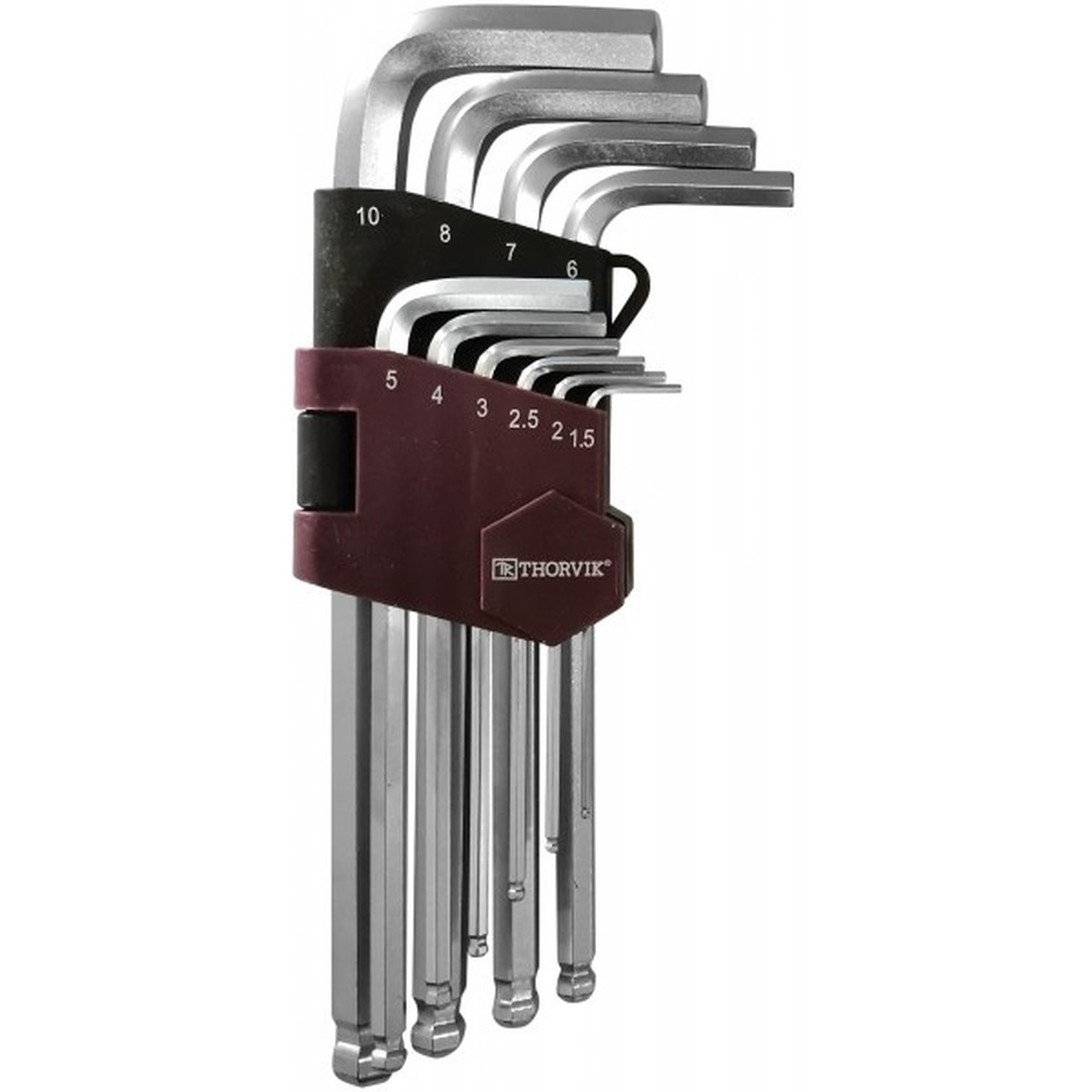 Набор ключей шестигранных Thorvik 1,5-10мм с шаром 10шт HKB10S 53076 набор шестигранных ключей sturm 1045 04 10x10 cr v 10шт 1 5 10мм