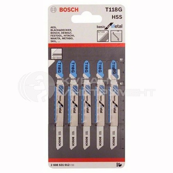 Пилки для лобзика Bosch Т118G HSS (5шт) 2608631012
