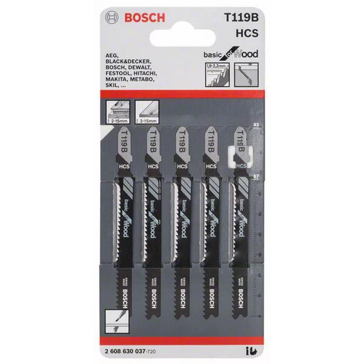 Пилки для лобзика Bosch Т119B HCS (5шт) 2608630037