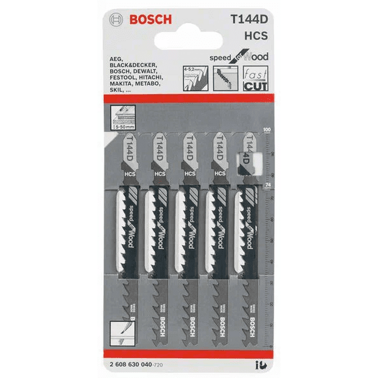 Пилки для лобзика Bosch Т144D (5шт) 2608630040