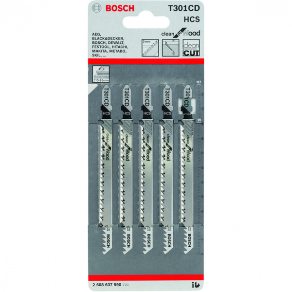 Пилки для лобзика Bosch Т301CD HCS  5шт  2608637590