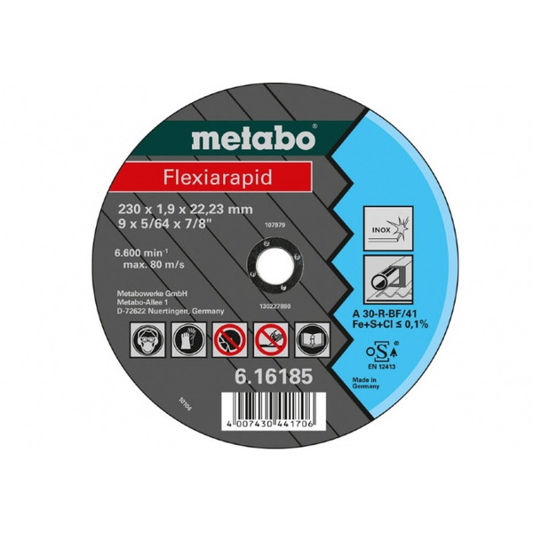 Круг отрезной по нержавеющей стали Metabo Flexrapid 180*1,6*22,2мм 616184000 круг отрезной по нержавеющей стали metabo sp novoflex 180 2 5 22 23мм 617167000