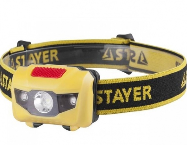 Фонарь Stayer Master налобный светодиодный 1Вт(80Лм)+2LED 4 режима 3AAA 56568