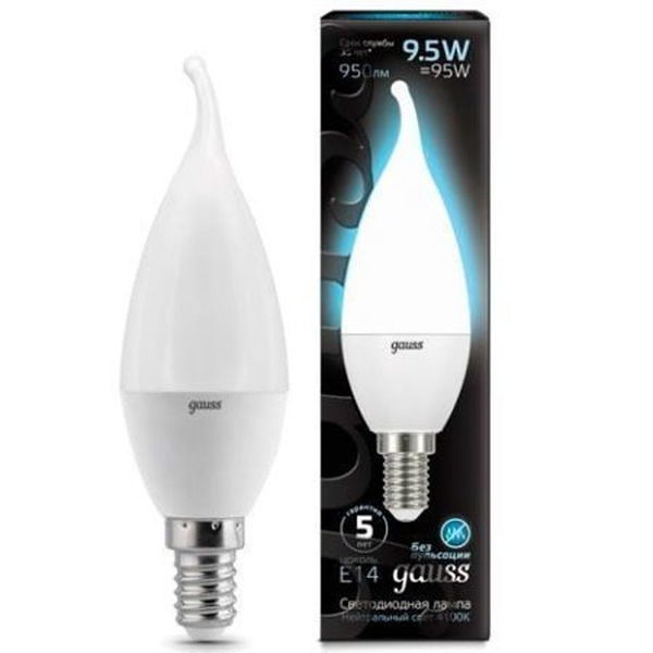 Лампочка Gauss LED 9.5W 950lm 4100K Свеча на ветру E14 104101210