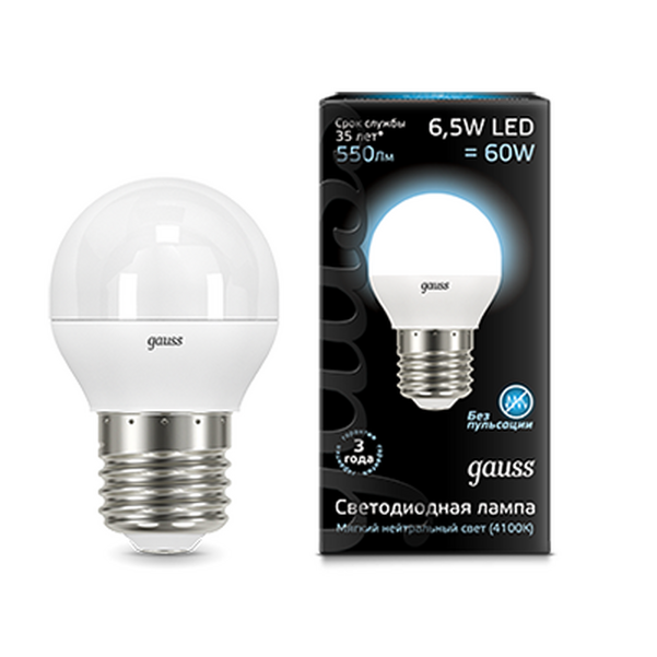 Лампочка Gauss LED 9.5W 950lm 4100K Шар E27 105102210 лампочка gauss globe led ld102502112