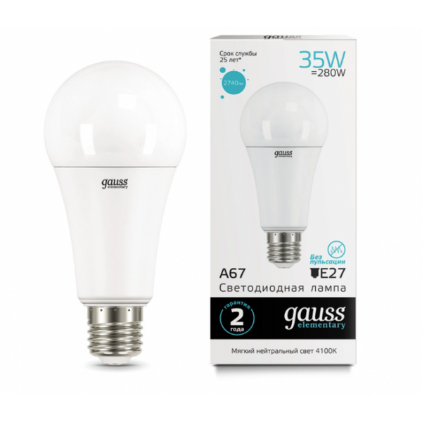 Лампочка Gauss LED 35W E27 2740lm 4100K Elementary A67 70225 лампочка gauss 101506107 elementary cофит led