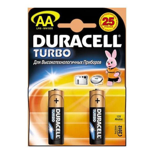 duracell батарейка duracell lr6 2bl turbo 40 120 01 00006105 Батарейка Duracell LR6 2BL Turbo 40/120 УФ-00002100