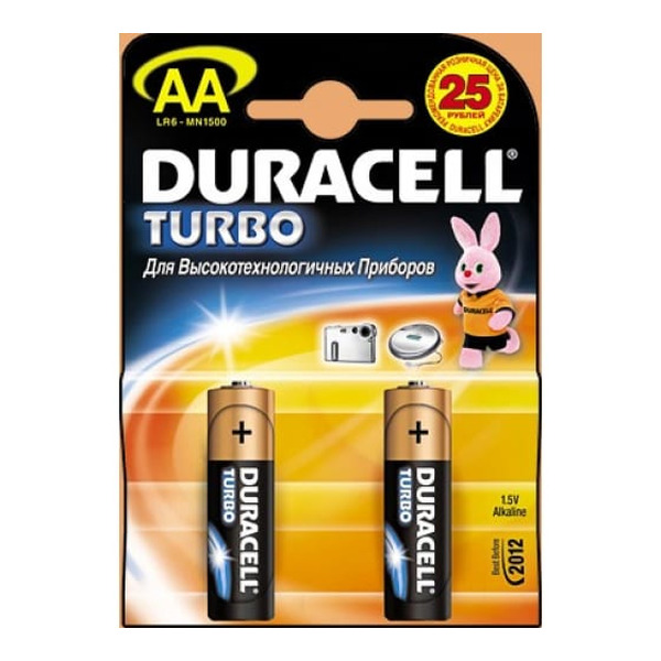 Батарейка Duracell LR6 2BL Turbo 40/120 УФ-00002100