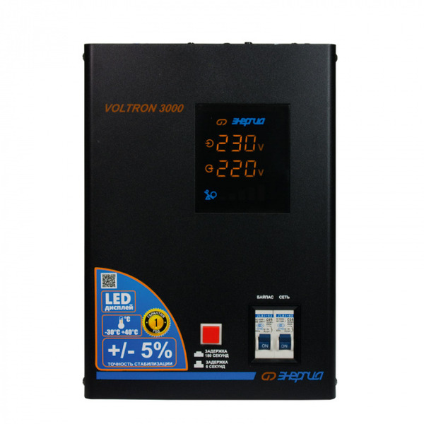 Стабилизатор напряжения Энергия Voltron-3000 Voltron 5% Е0101-0157 стабилизатор напряжения энергия voltron 10000 hp voltron 5% е0101 0160
