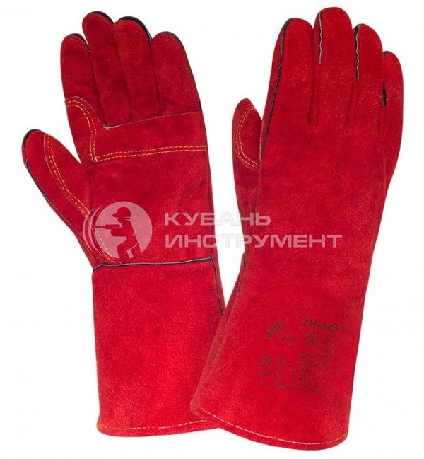 Перчатки Сафети краги спилковые, красные нить Kevlar размер 11 60шт/уп 17011