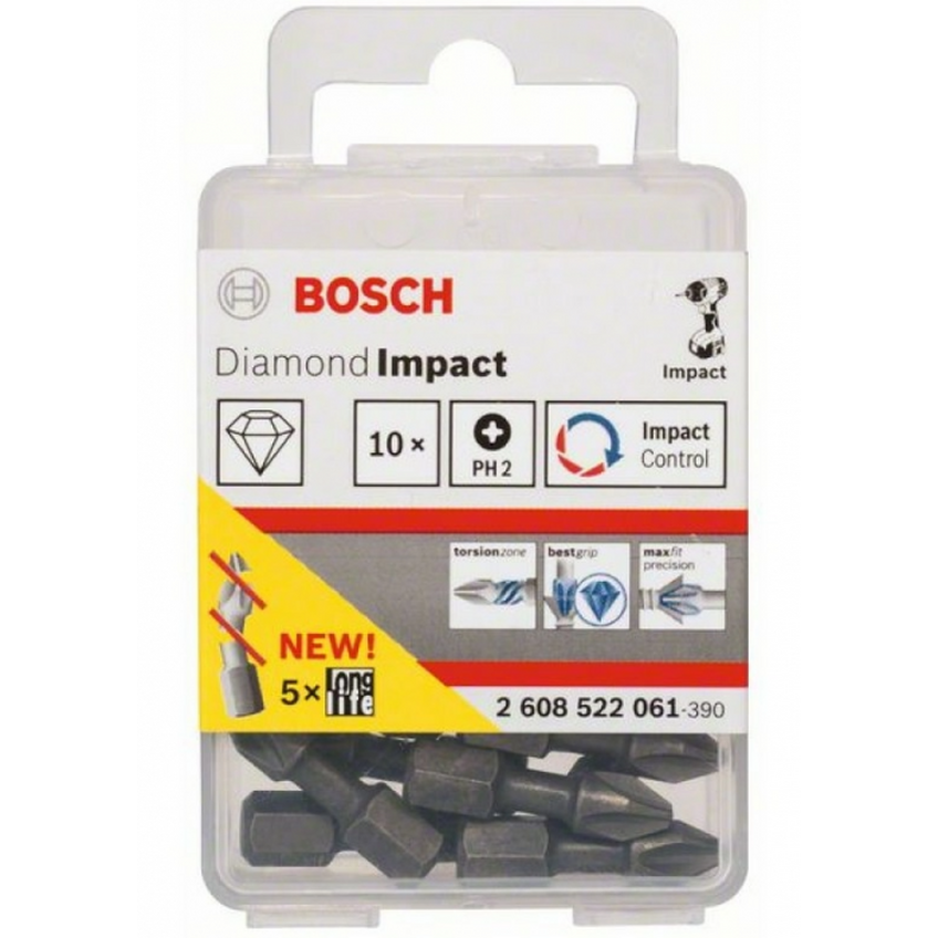 Набор бит Bosch 10шт PH2 25мм 2608522061 набор бит bosch extra hart ph2 xh 25мм 3шт