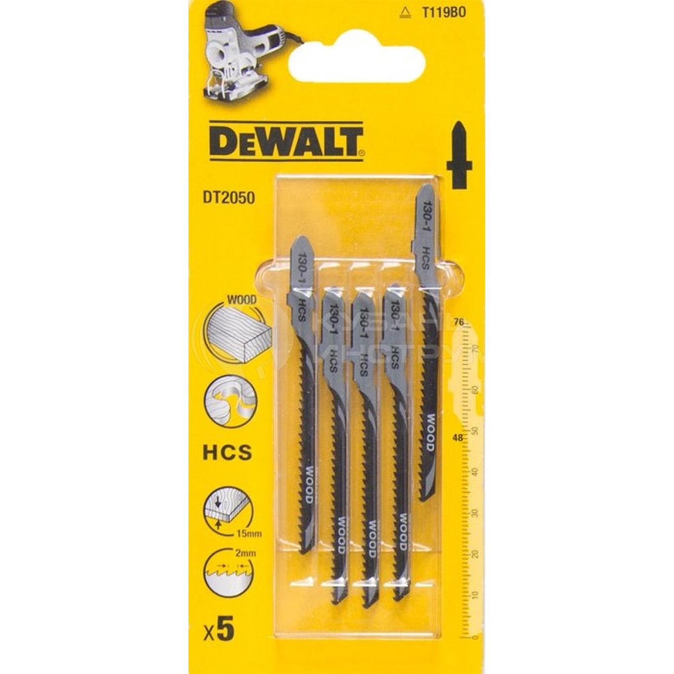Пилки для лобзика по дереву DeWalt HCS 76*48*2,0*15мм  5шт  DT2050-QZ