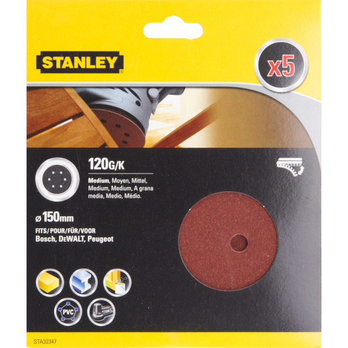 Круг шлифовальный Stanley 150мм 120G 5шт STA32347-XJ