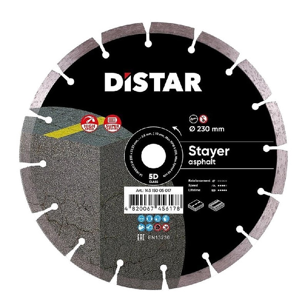 Диск алмазный Distar Stayer 1A1RSS/C3 230*2.6/1.8*10*22.23-16 14315005017