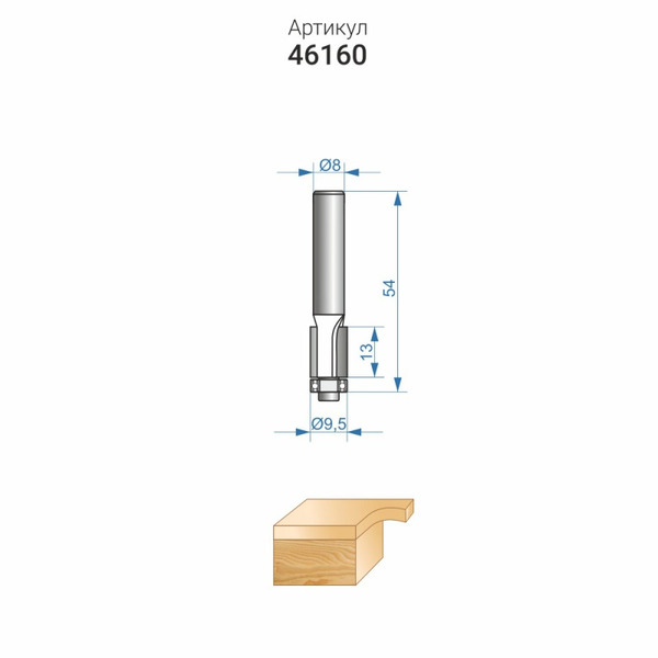 Фреза кромочная прямая Энкор 9,5*13мм хв.8мм 46160 фреза кромочная прямая энкор 9 5 26мм хв 8мм 46161