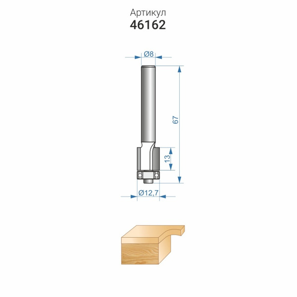 Фреза кромочная прямая Энкор 12,7*13мм хв.8мм 46162 фреза кромочная фальцевая энкор 38 1 13мм хв 8мм 46327