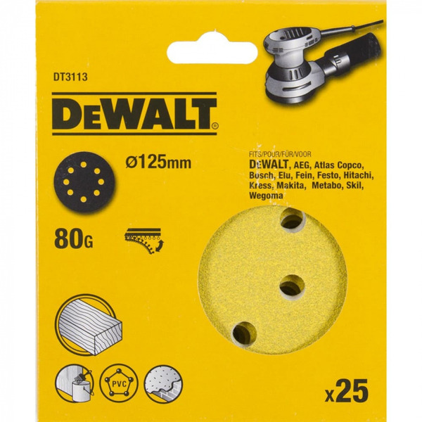 Круг шлифовальный DeWalt 125мм 80G DT3113-QZ dewalt круг шлифовальный сетчатый dewalt 125мм 5шт dtm3105 qz