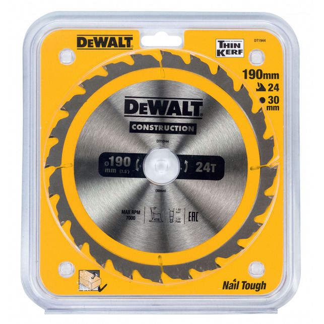 Диск пильный по дереву DeWalt Construct 190/30 24 ATB +10° DT1944-QZ диск пильный dewalt dt99562 qz 190 ммx30 мм 24зуб