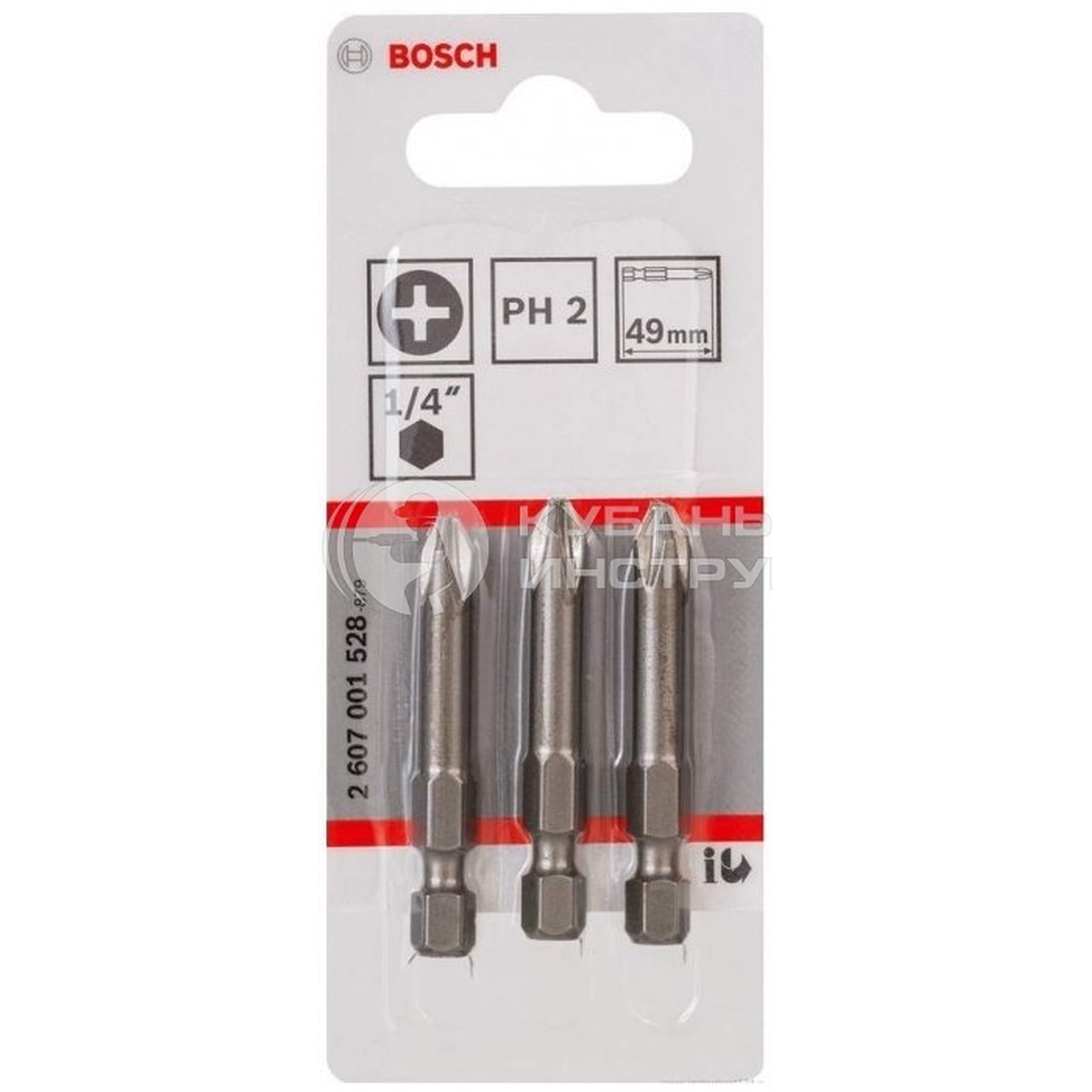 цена Бита Bosch 49мм PH2 XH 3шт 2607001528