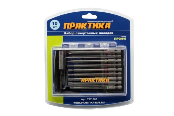 Набор бит Практика (10шт) Профи PH, PZ, SL, Torx, Tri-Wing 100мм 777-505