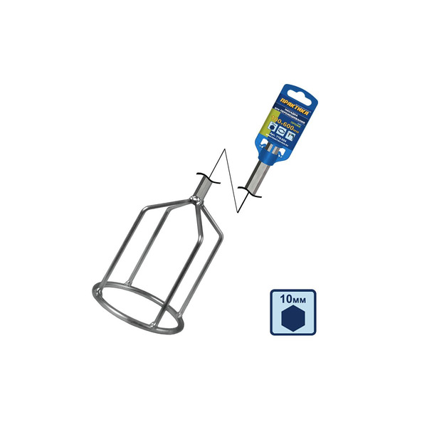 Насадка для миксера Практика 100*600мм Hex 10 (для гипсовой, цементно-песчанной смеси) 779-554