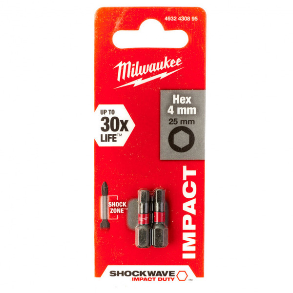 Насадка Milwaukee Shockwave Hex4 25мм 2шт 4932430895 milwaukee насадка milwaukee shockwave tx bo30 25мм 2шт 4932471584