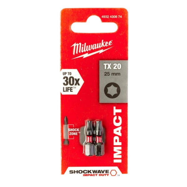 Насадка Milwaukee Shockwave TX20 25мм 2шт 4932430874 milwaukee насадка milwaukee shockwave hex6 25мм 2шт 4932430897