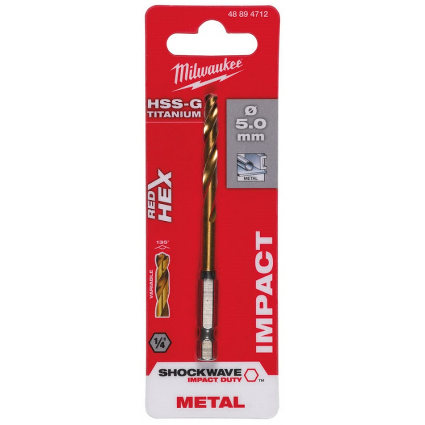 Сверло по металлу Milwaukee RedHEX HSS-G 5мм 48894712 сверло по металлу milwaukee redhex hss g tin 4 5мм 10шт milwaukee