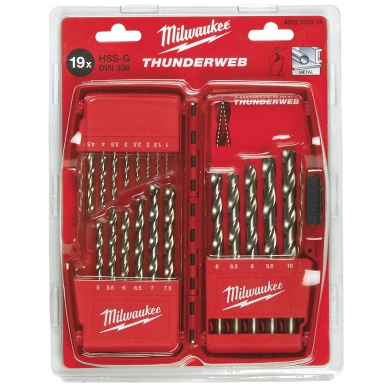 Набор сверл по металлу Milwaukee 19шт HSS-G Thunderweb 4932352374 набор сверл bosch hss g по металлу 25пред для шуруповертов дрелей 2608587017