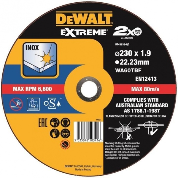 Круг отрезной по металлу DeWalt Extreme 230*1,9*22.2мм DT43939-QZ
