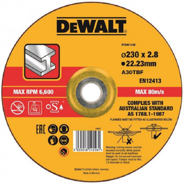 Круг отрезной по металлу DeWalt Морокко 230*2,8*22,2мм DT43913-QZ