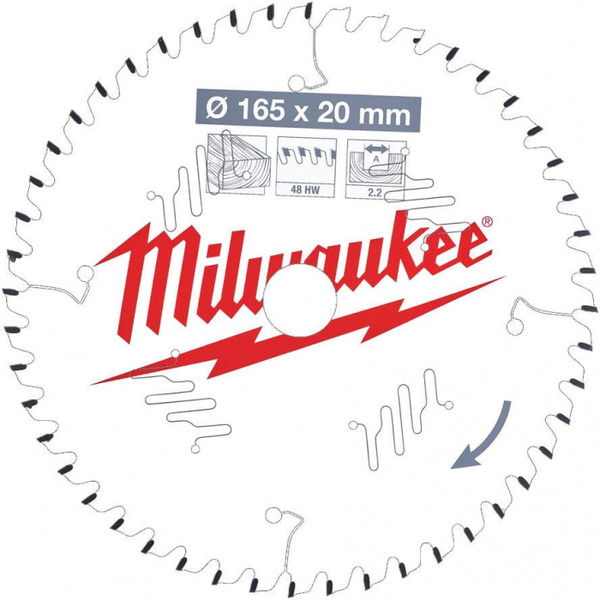 Диск пильный по дереву Milwaukee 165*20*2,2*48 4932471295 диск пильный по дереву uragan speed cut 165x20 20t 36800 165 20 20