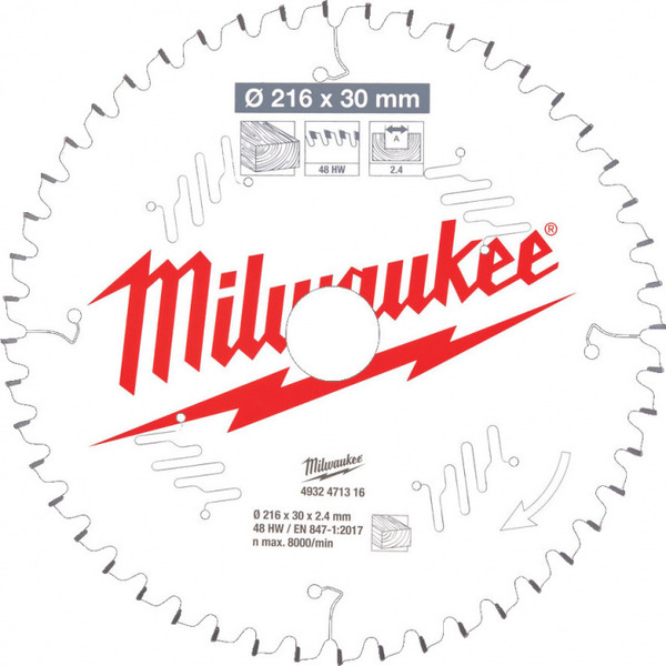 Диск пильный по дереву Milwaukee 216*30*2,4*48 4932471316 диск пильный по дереву атака 216 80t 30 110103105 8079570