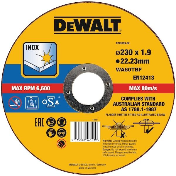 Круг отрезной по металлу и нержавеющей стали DeWalt 230*1,9*22,2мм DT43909-QZ