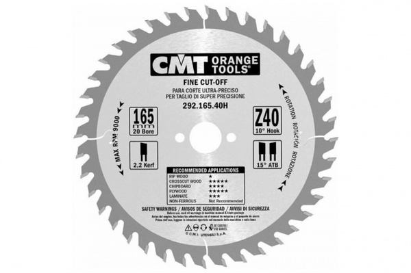 Диск пильный CMT 165*20*2,2/1,6  10°; 15° ATB Z=40  292.165.40H