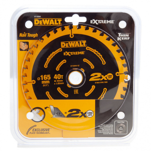 Диск пильный по дереву DeWalt Extreme 165*20 1,65 40 WZ 18° DT10640-QZ